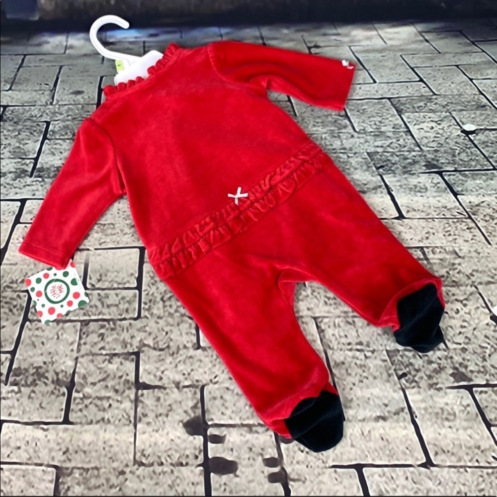 Little Me 1st Christmas Red Velour Graphic Onsie - Picture 6 of 9